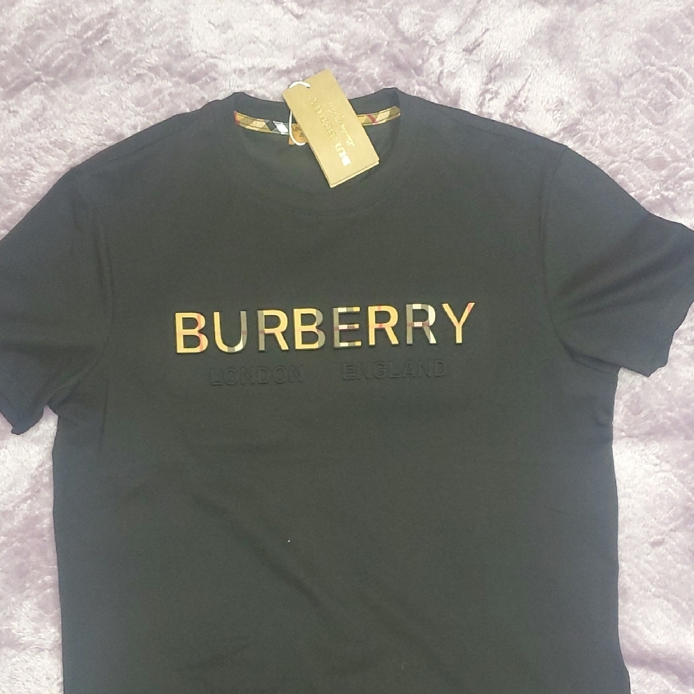Burberry Black Tee with Gold Lettering
